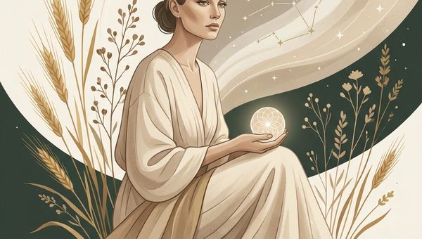 Virgo woman personality illustration showing thoughtful female figure with botanical elements and Virgo constellation symbol