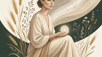 Virgo woman personality illustration showing thoughtful female figure with botanical elements and Virgo constellation symbol