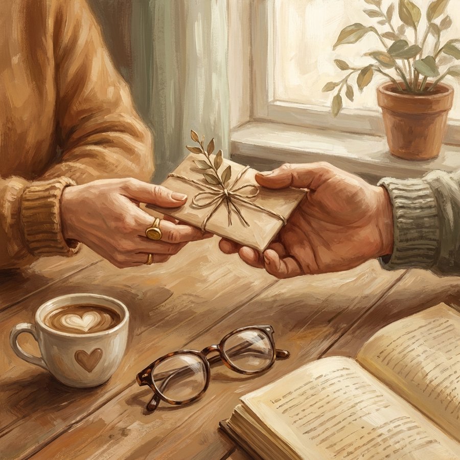 Illustration of thoughtful gesture representing Virgo man love language of acts of service and attention to detail