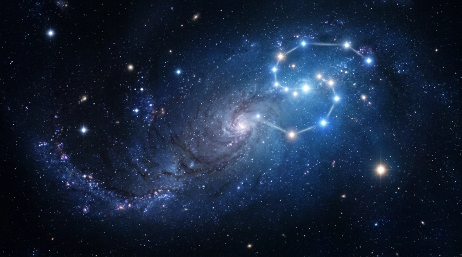 Scattered stars forming a pattern with one star drifting away representing 11th house isolation