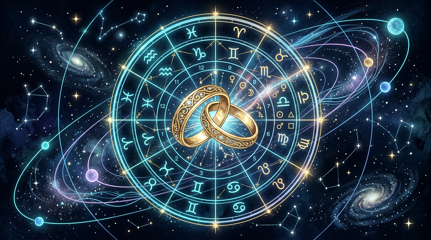 Two souls converging on a cosmic path symbolizing when will i get married astrology and marriage timing