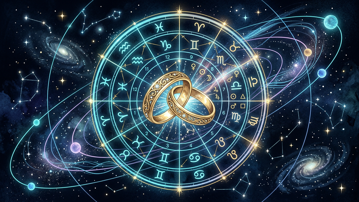 Two souls converging on a cosmic path symbolizing when will i get married astrology and marriage timing