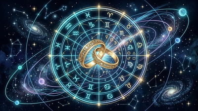 Two souls converging on a cosmic path symbolizing when will i get married astrology and marriage timing