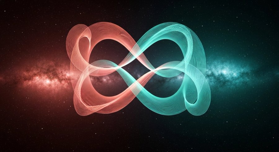 Переплетённые энергетические спирали как символ совместимости двух партнёров