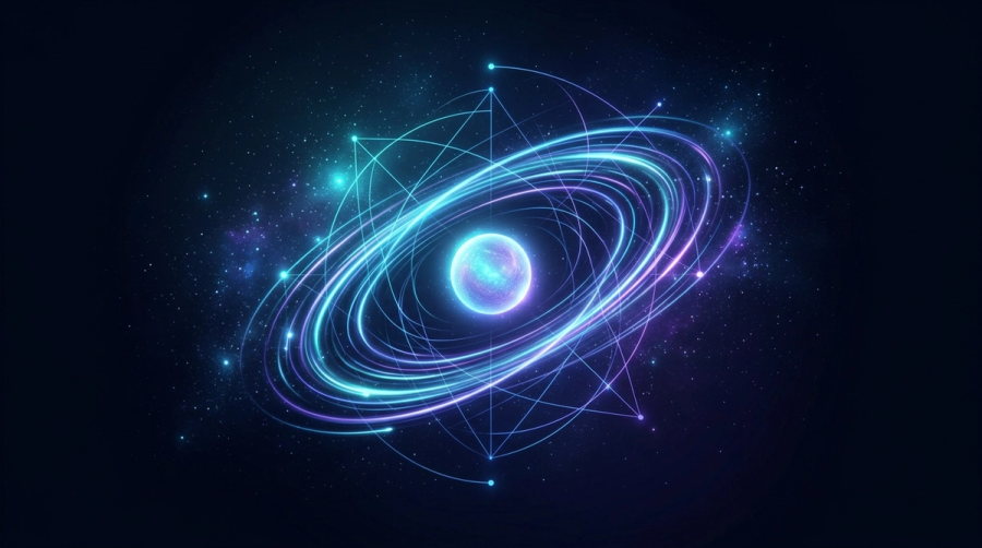 Abstract Mercury planet orbited by streaks of light, symbolizing the planet of the mind