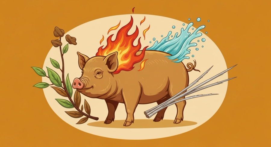 Земляная Свинья в окружении пяти стихий китайского зодиака