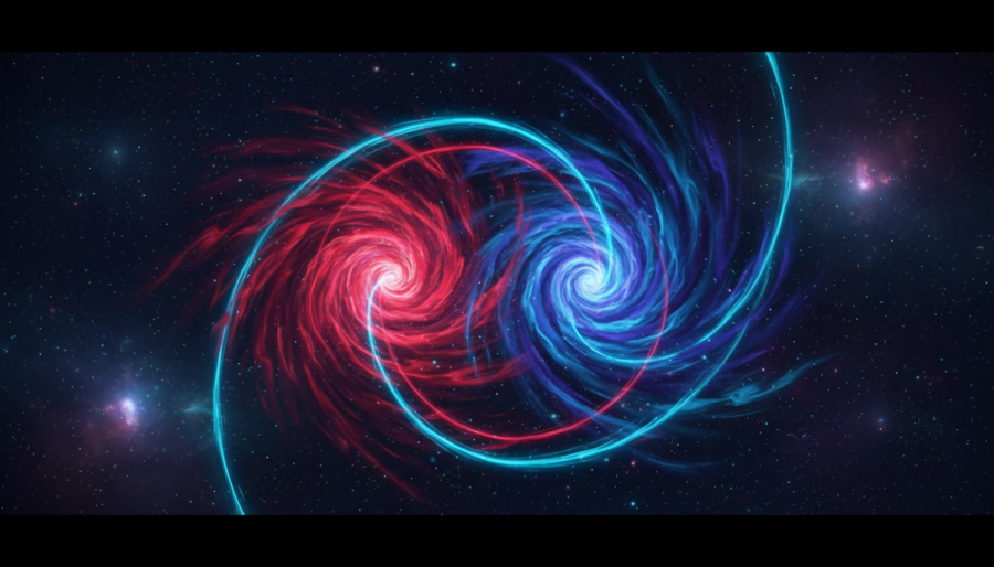 Two planets meeting at a glowing boundary in deep space