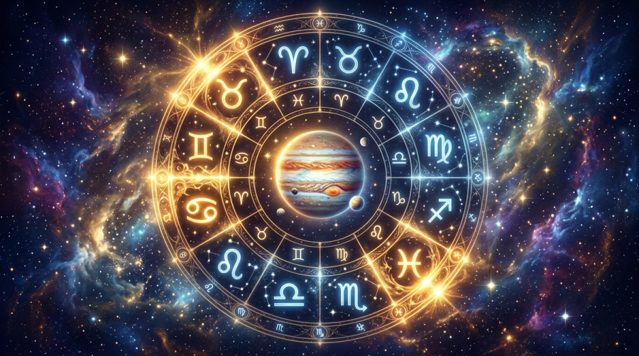 Zodiac wheel with Jupiter at center showing which signs benefit most from the 2026 Cancer transit