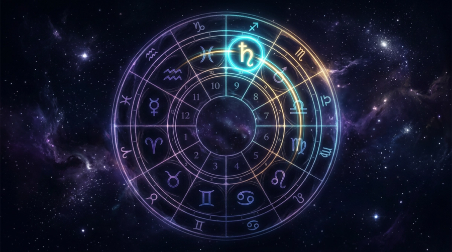 Three planetary cycles converging at a single point on a starlit chart wheel representing the cosmic pile-up at age 28