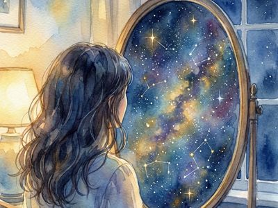 Женщина видит свою космическую природу в зеркале