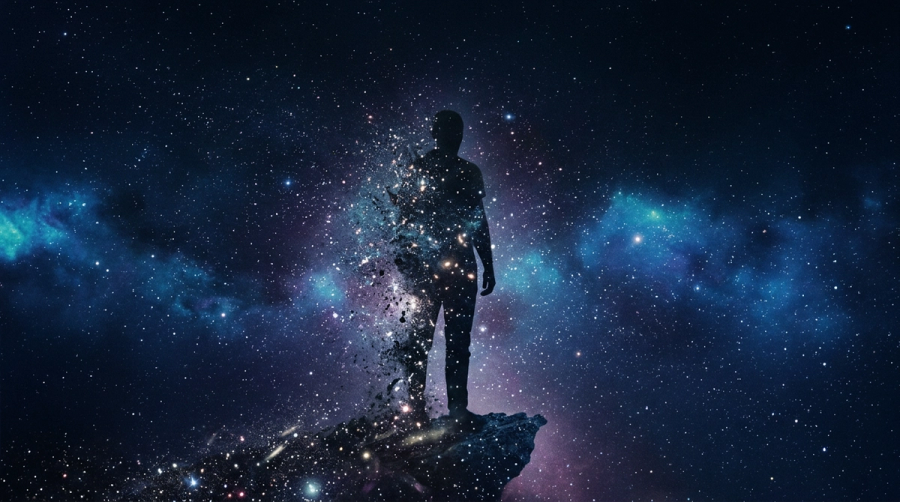 Silhouette dissolving into starlight representing the 1st house identity wound