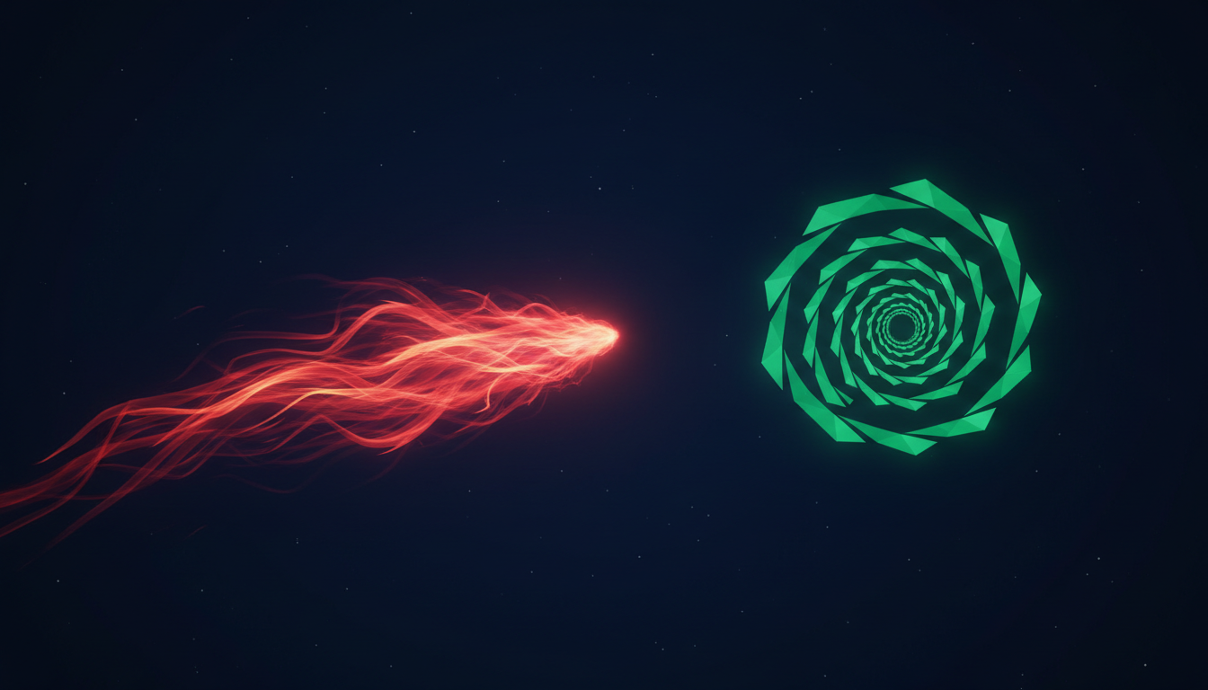 Aries Virgo compatibility represented by a red fire comet meeting an emerald earth constellation