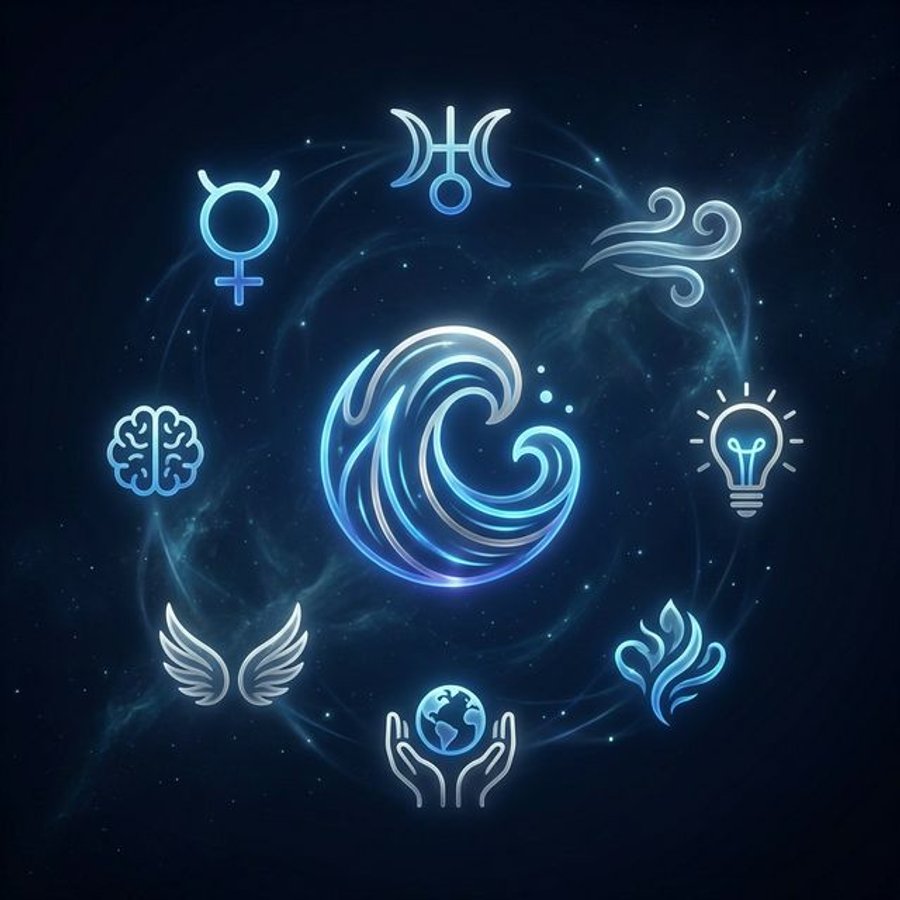 February 17 Aquarius personality traits infographic with Uranus symbol air element and core trait icons