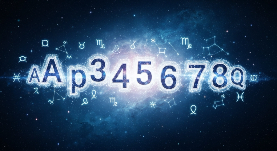 Космическая связь букв и чисел на фоне зодиакальных созвездий