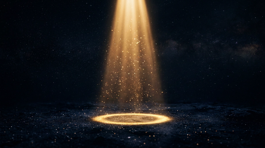 Golden spotlight beam in dark space representing courage to be seen