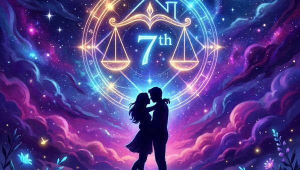 Силуэты пары и астрологический символ 7-го дома — поиск будущего партнера по натальной карте