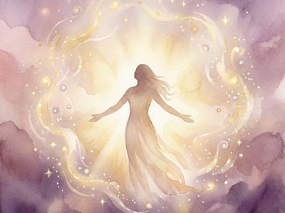 Фигура в золотистом свете со сияющими частицами вокруг, символ пробуждения энергии притяжения