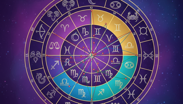 Detailed astrological birth chart wheel showing planetary positions, zodiac signs, and houses with interpretation tables