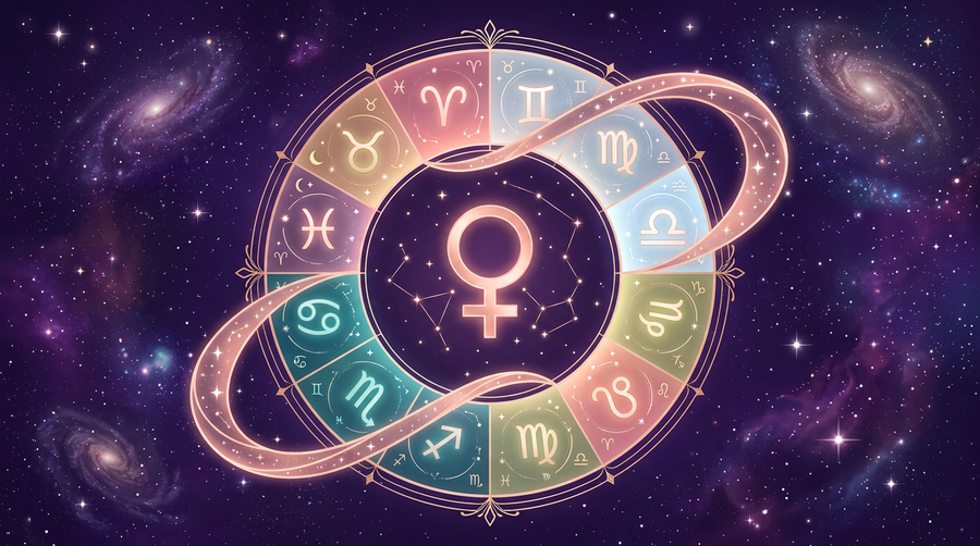 Venus moving through zodiac signs in 2026 showing key love transit dates throughout the year
