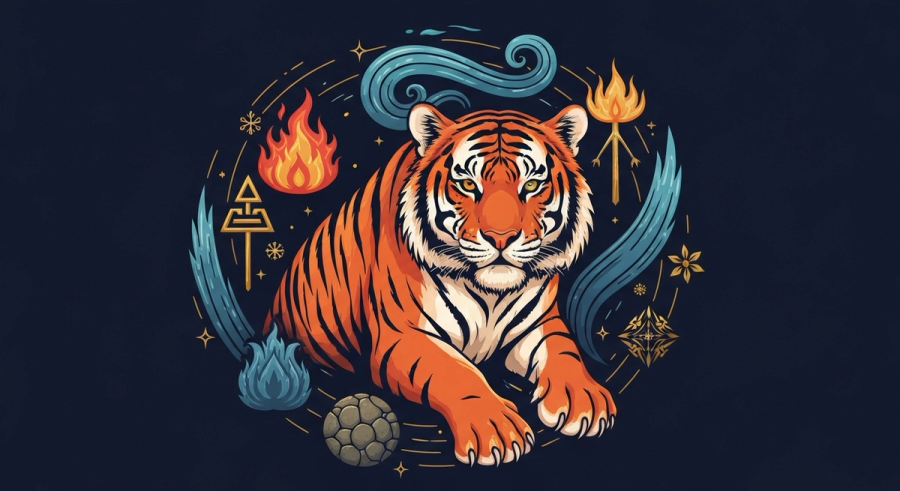 Полный круг китайского зодиака с 12 животными в традиционном стиле