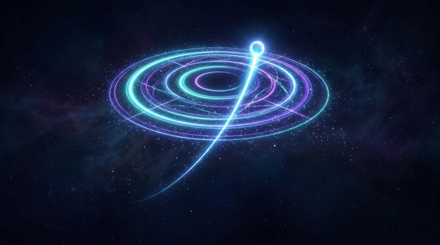 Glowing chart wheel with a planet rising toward its peak, symbolizing career momentum and the Midheaven