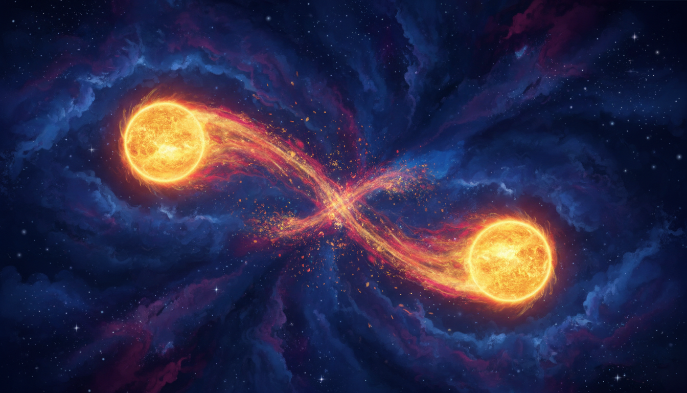 Aries Leo compatibility shown as two equal golden fire stars in a deep blue cosmic sky