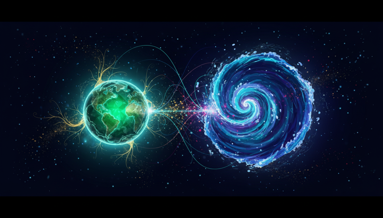 Taurus Scorpio compatibility shown as a golden earth horizon facing a deep crimson cosmic sea