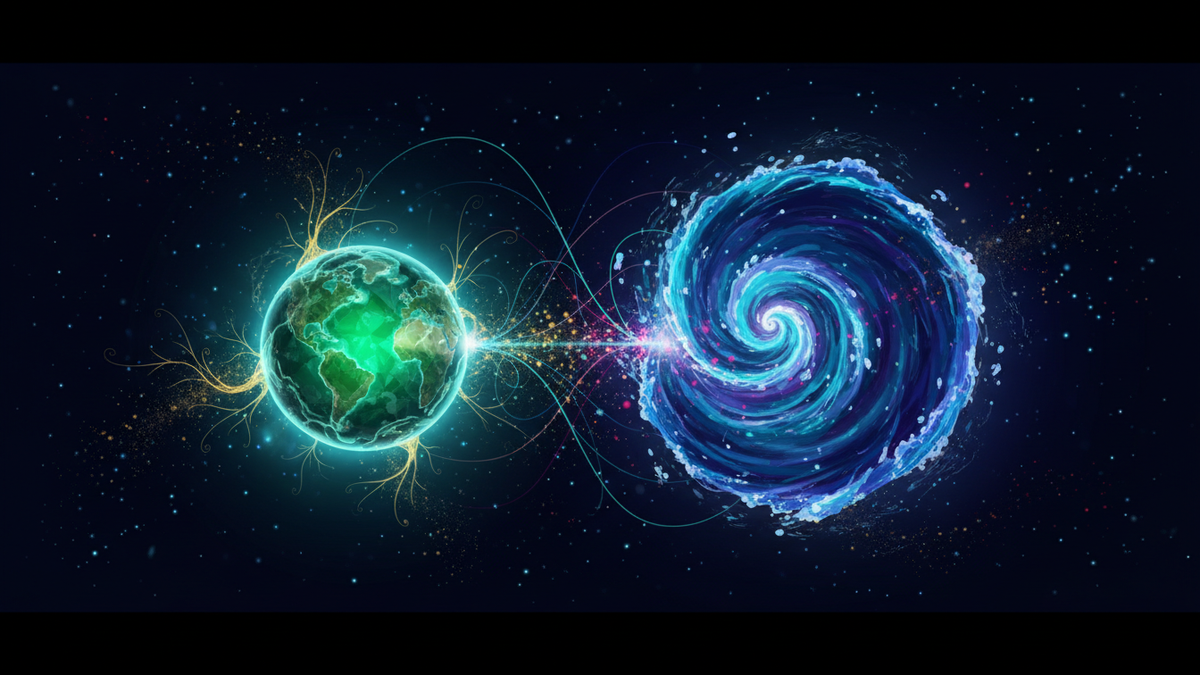 Taurus Scorpio compatibility shown as a golden earth horizon facing a deep crimson cosmic sea