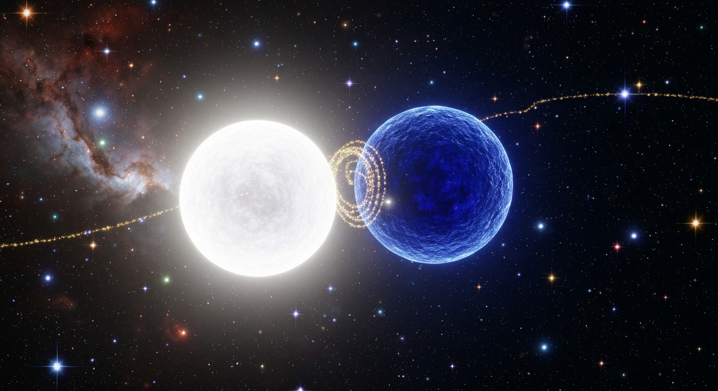 Кармическая связь по дате рождения - две светящиеся души соединены золотой нитью в космосе