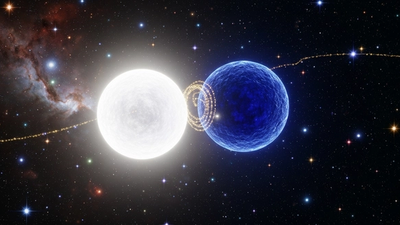 Кармическая связь по дате рождения - две светящиеся души соединены золотой нитью в космосе