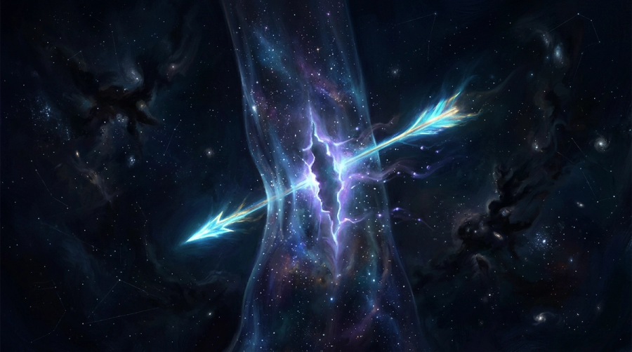 Solitary luminous arrow piercing a starlit veil representing the unhealable wound of the wounded healer