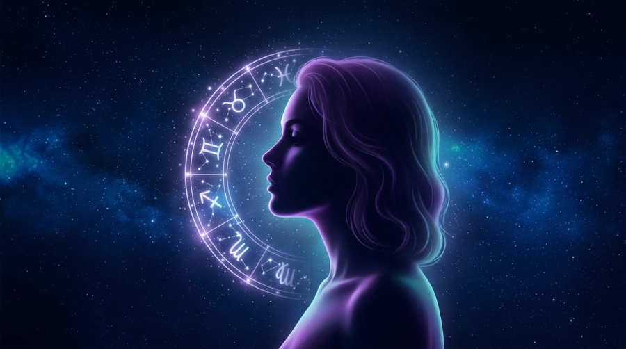 Person holding a luminous mask in front of a starry sky representing the rising sign as the social mask