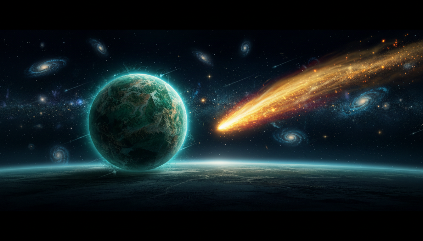 Taurus Sagittarius compatibility shown as an earth path meeting a radiant cosmic arrow