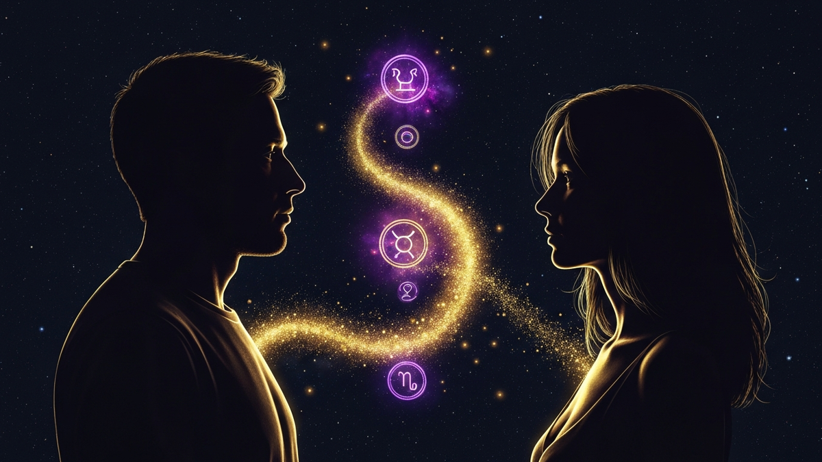 Two silhouettes facing each other with planetary symbols - planets on descendant astrology