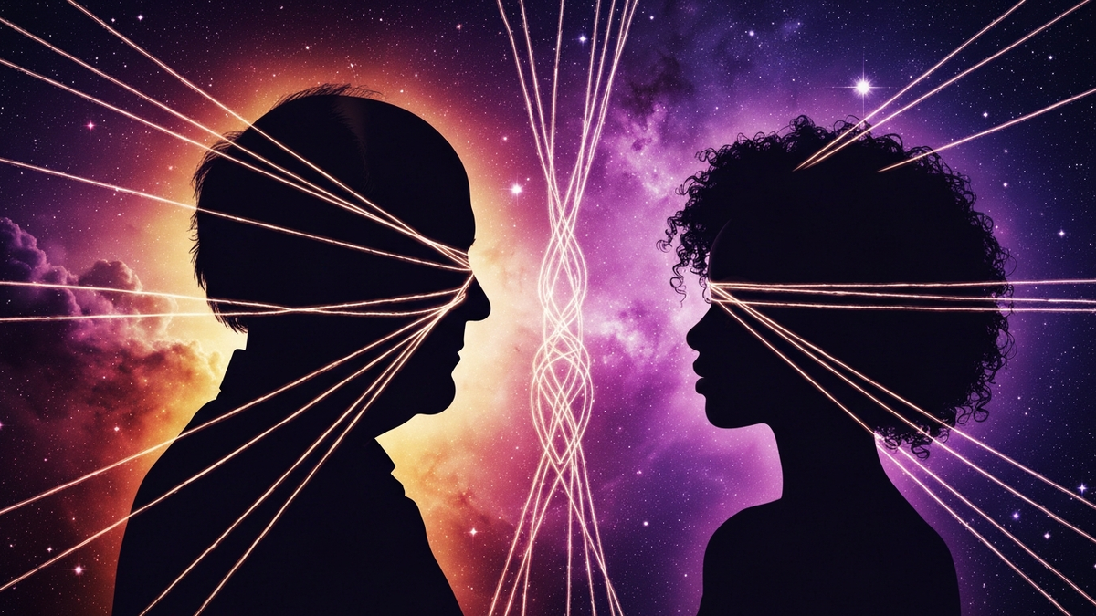 Кармические отношения - космическая энергия между двумя руками символизирует кармическую связь