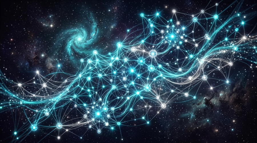 Aquarius intellectual and social nature illustrated as connected constellation network in aqua and silver