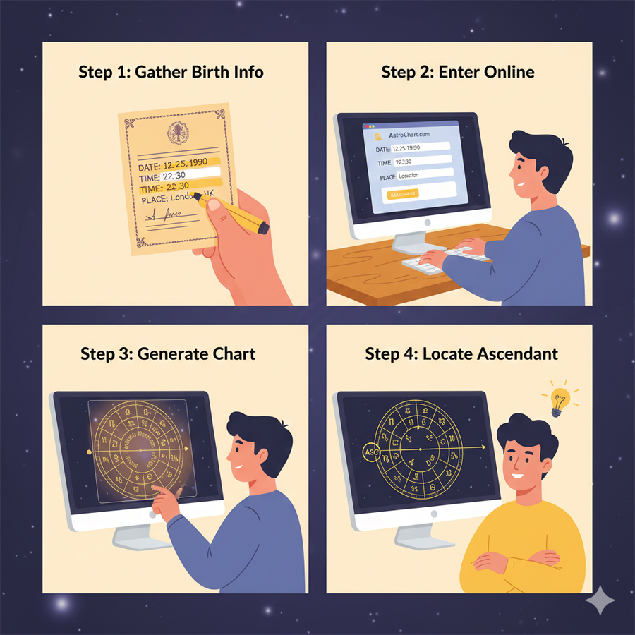 Пошаговая инструкция как узнать асцендент онлайн в 4 шага с компьютером и натальной картой