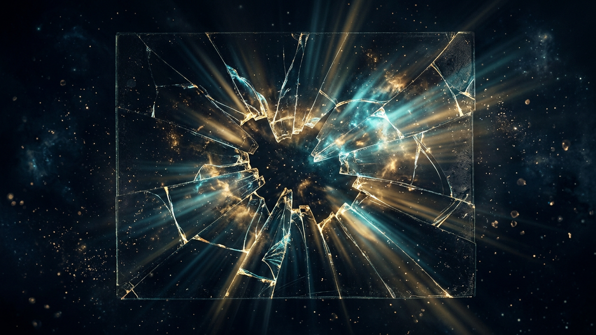 Cracked mirror reflecting cosmic light representing chiron in 1st house identity wound