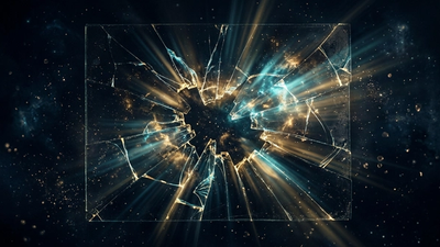 Cracked mirror reflecting cosmic light representing chiron in 1st house identity wound