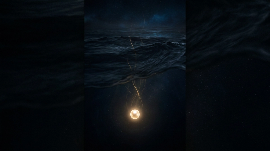 Luminous pearl buried beneath dark ocean waters symbolizing hidden vulnerability