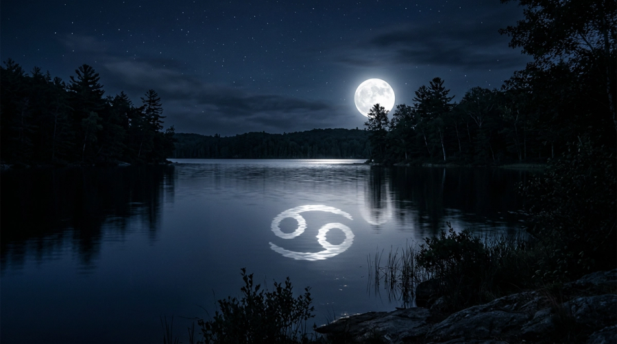 Cancer man moon ruled nature — moonlight on still water representing deep emotional sensitivity