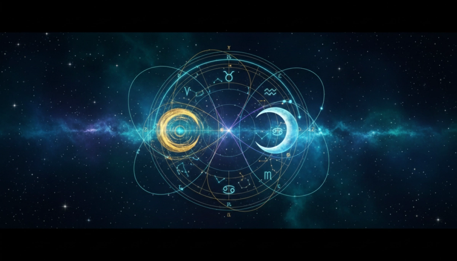 Astrology wheel linking Taurus earth and Cancer water through a glowing sextile