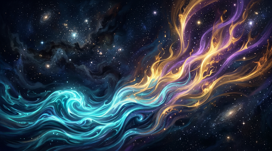 Moonlit ocean tide dissolving into golden solar flares symbolizing the Cancer Leo cusp push and pull