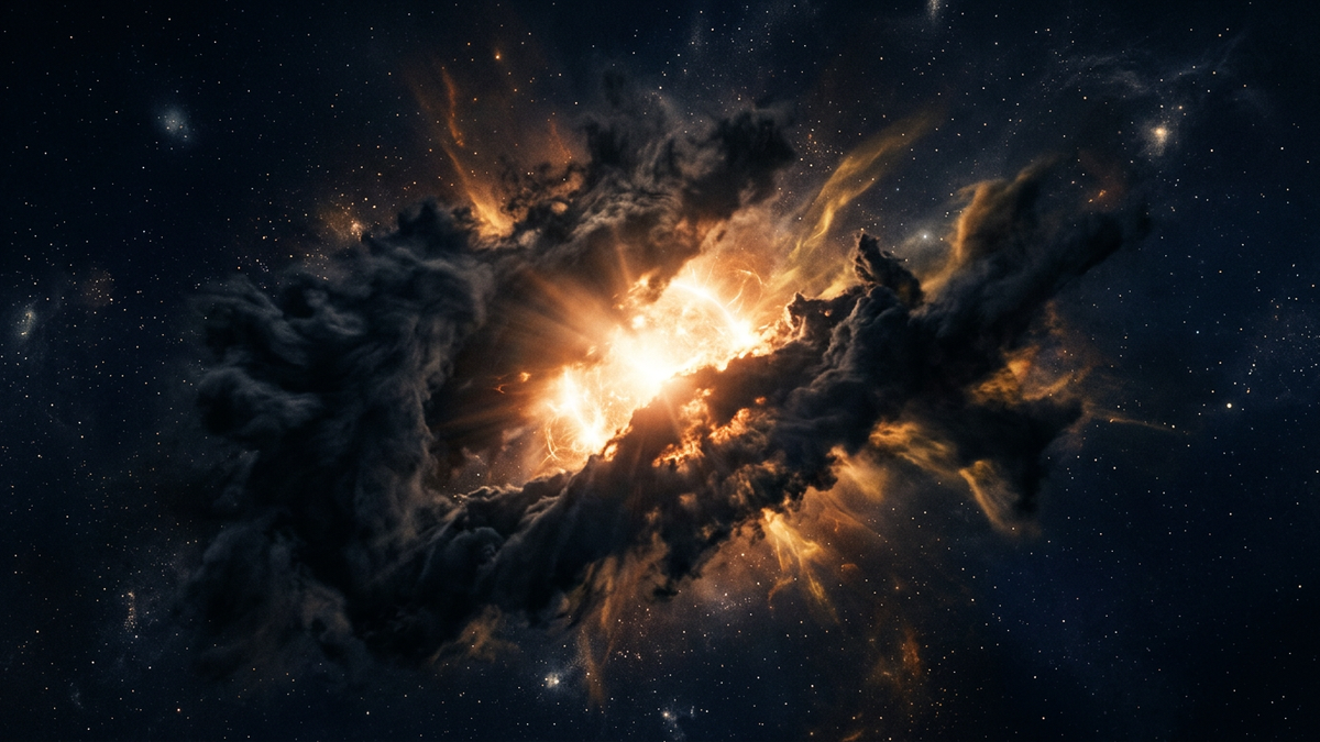 Cosmic star being born through dark clouds representing Chiron in 5th house creative wound