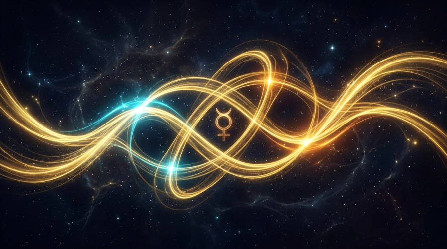 Gemini duality represented as two intertwining light paths in cosmic space