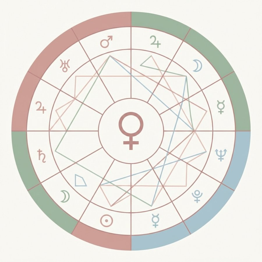 Натальная карта с Венерой и 7-м домом, показывающая блоки в отношениях