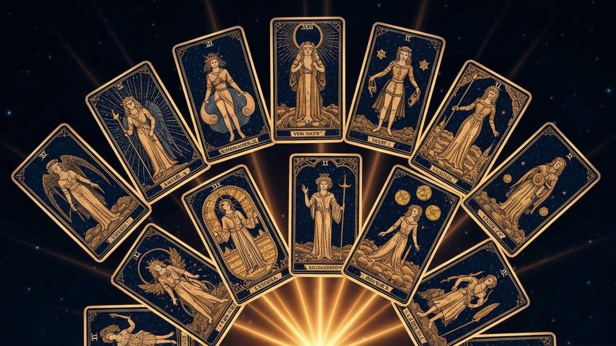 Аркан по дате рождения - карта таро с нумерологическими символами на космическом фоне