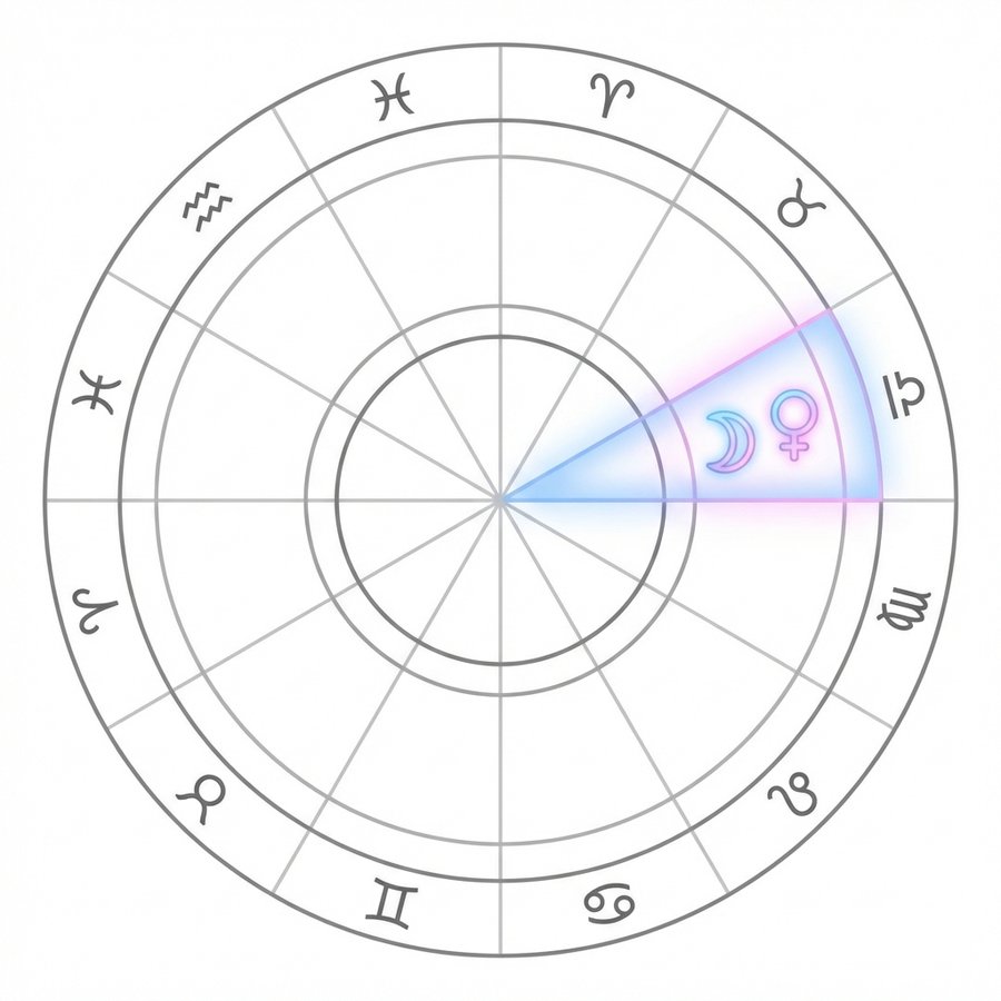 Натальная карта с выделением Луны, Венеры и 7-го дома