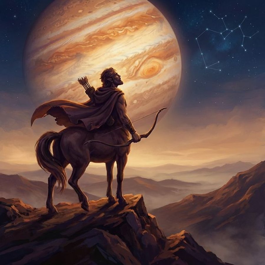Sagittarius archer centaur aiming arrow toward the stars representing Jupiter expansion and philosophical quest for truth