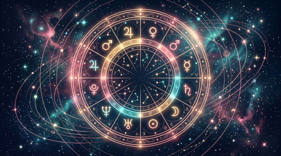 Calendar wheel with planetary symbols marking key 2026 transit windows for love life timing